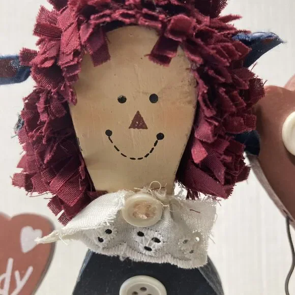 Raggedy Ann and Andy wooden doll figure primitive Country Valentine's Day decor